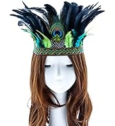 Aukmla Peacock Feather Fascinator Decorative Feather Headpiece Crown Headdress Costume Halloween ...