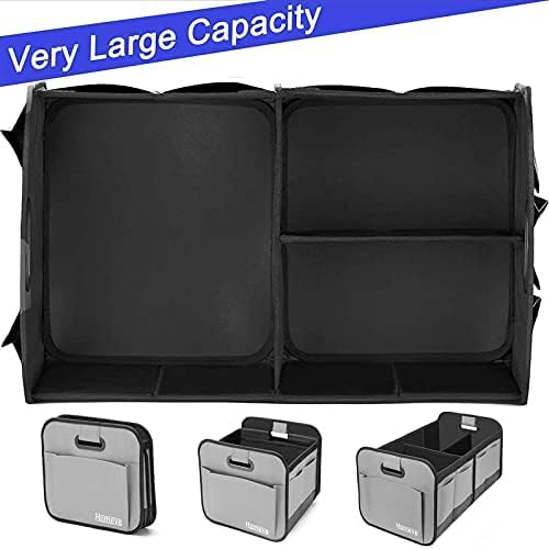  Car Trunk Organizer for SUV, 18.5Gal Large Capacity No-Sag Heavy Duty, Foldable Waterproof Anti-Slip Storage with 12 Pockets, Fit Sedan, Truck, Universal Car Accessories, Grey, 2 Compart,Large thumbnail