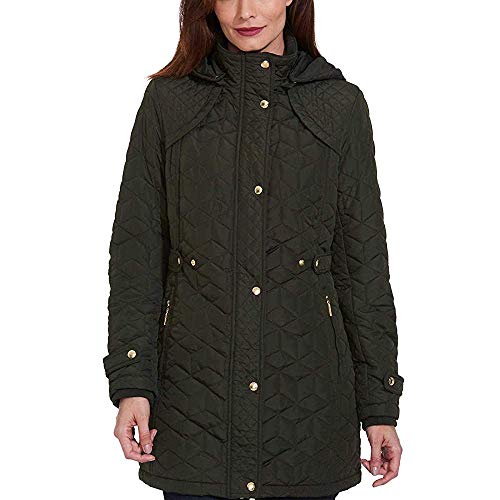 Weatherproof Garment Co. Womens Hooded Midweight Quilted Walker Jacket (Pine Green, Large)