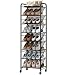 STO STO 8-Tier Narrow Shoe Rack with Lockable Wheels, Double-Sided Vinyl Mesh Shelf Shoe Organizer for Up to 30 Pairs, Slim Space Saving Metal Rolling Shoe Storage for Entryway, Closet, Hallway