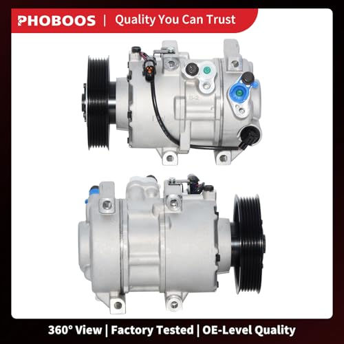 Image of PHOBOOS A /C Compressor with Clutch Compatible with Hyundai Tucson 2018 L4 2.4L Sport Model & Kia Sportage 2017-2019 2.0 /2.4L (From 01 /04 /2017), Fast Cooling, With 4 Boss Mounting holes, Ref. CO11529C