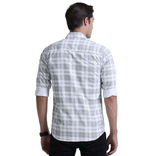 Image of Rocket Science Men's Cotton Blend Slim Fit Double Pocket Checked Casual Shirt.