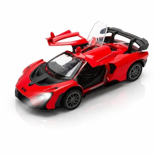 Image of Mini McLaren Senna Toy Car Model 1:36 Scale Die-cast Metal Pull Back Vehicle with Openable Doors, Lights & Music, Sports Model for Kids, Boys & Collectors (Red)