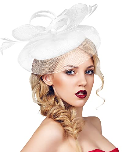 Bniksok Tea Party Fascinator Women Elegant Headband Hair Clip For Bridal Cocktail Church Wedding Retro Party Racing Horse A-White #TOP10