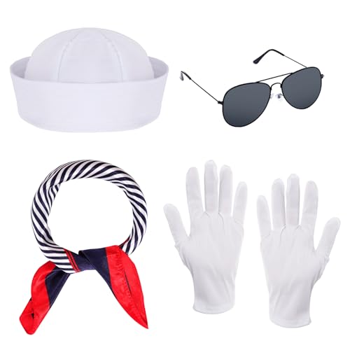 mifengda 4pcs Sailor Costume for Men Women Sailor Accessories Halloween Outfit Captain Costume for Party Dressing up Adults
