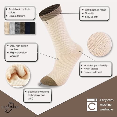 ULEEMARK 6-Pack Men's Cotton Crew Socks for Work & Daily Wear, Soft Comfortable Breathable Casual Socks, Size 7-152