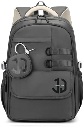 JANSBEN Wasserdichter Schulrucksack für Teenager Jungen und Mädchen, Mehrfachfach Design für Schule und Reisen, Schultasche Ideal für 5 Klasse Grau