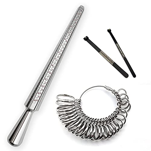 Herramienta de Medición Medidor de Anillos, Kit de Calibre de Medición de Dedos con Varilla de Anillo, Modelos de Anillos Circulares de Metal para Medir Anillos de Medición Diámetros