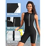 ATTRACO Boyleg One Piece Swimsuits for Women Athletic Bathing Suits Color Block Zip Up Swimwear - Image 3