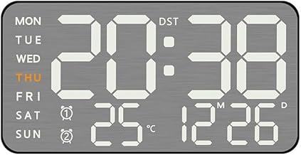 Gnexin Plastic Large Display Digital LED Wall Clock Only Work Through USB Cable Dual-Purpose Frameless Table Alarm Clock with Date and Temperature Week Day (Gray Rectangular) 45 Centimeters