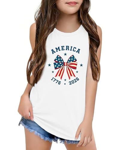 Image of CAZYCHILD Girls American Flag Tank Tops Boys 4th of July Shirts USA Summer Sleeveless Tee Independence Day Outfit 5-14y