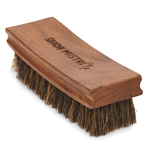 Shoe Mistri Shoe Brush - Horsehair Curved, Shoe Buffing Shinning Dusting Brush, Shoe Polish Brush - Concave Handle for Premium Grip - Suitable for Brushing, Polishing, Buffing and Shining