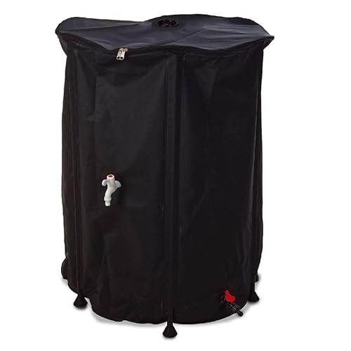 URBN GARDEN Large Black Collapsible Rainwater Barrel with Tap Outdoor Water Catcher and Collector Container Collect Rainwater easy-to-use (500L)