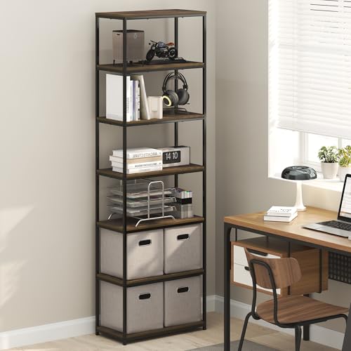Furinno Simplistic Book Shelf, 7-Tier Bookshelf, Metal Frame Bookcases, Metal Storage Shelves, Storage and Organization, 11.8 x 23.6 x 74.9, for Living Room, Home Office, Bedroom, Amber Pine by Furinno - Used condition - Image 2