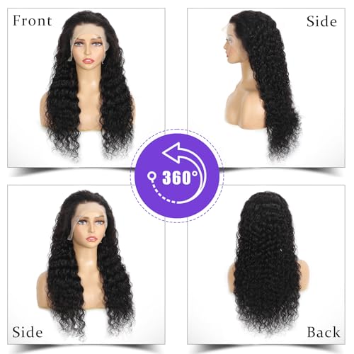 Image of SOEZ 22 Inch Deep Wave Lace Front Wigs Human Hair 13x4 HD Lace Front Wigs Human Hair Pre Plucked Wet Wavy Curly Human Hair Wig 180% Density Water Wave Glueless Frontal Wig with Baby Hair For Women