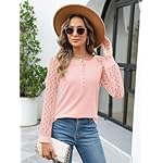 Minetom Women's Lace Long Sleeve Tops Henley Shirts Casual Blouses T Shirts Fall Clothes - Image 5