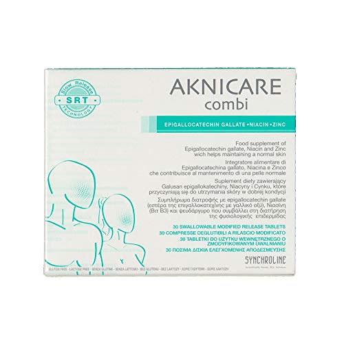 Synchroline - Aknicare Combi Complément Alimentaire 30 Comprimés Avec Thé Vert Niacine et Zinc pour Peau à Tendance Acnéique, Made In Italy