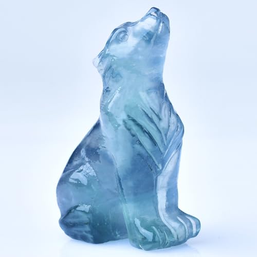Ytbeoxk 2.1 Inch Fluorite Wolf Crystal Statue Decorations，Birthday present Healing Crystal Decor，Wolf Totem Figurines Stone Energy Gemstones, In Bedroom Office Christmas Meditation Gifts for Men Women