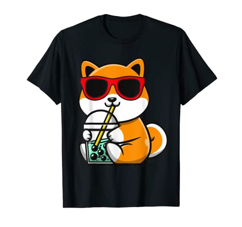 Image of Cool Shiba Inu with Sunglass Funny Japanese Dog Boba Tea T-Shirt