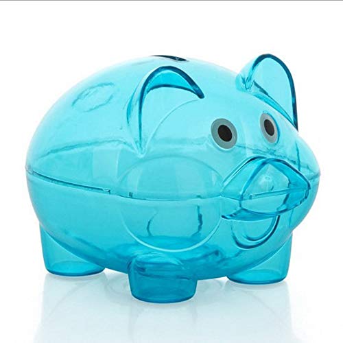 Emilyisky Cartoon Pig Bank Transparent Piggy Bank Dinero coleccionista de Monedas Azul