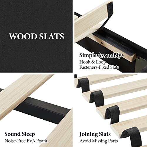 Yaheetech Queen Velvet Upholstered Platform Bed Frame, Mattress Foundation With Channel Tufted Headboard And Wood Slat Support, No Box Spring Needed, Easy Assembly, Black #TOP6