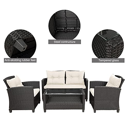 Moolo 4 Pieces Patio Furniture Rattan Patio Conversation Set For Patio Lawn Garden Outdoor Chair Sofa Cushions And Storage Glass Table Beige #TOP3