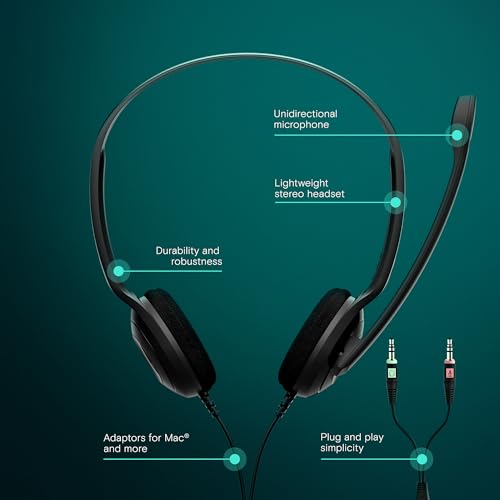 EPOS PC 3 Chat - Langlebiges On-Ear Headset PC, Kopfhörer mit Kabel, Rauschunterdrückendes Mikrofon, Einfach zu Verbinden, Stereosound, Für Online-Anrufe, -Unterricht, 2 x 3,5-MM-buchsen Schwarz