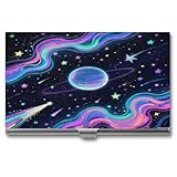 VstaDank Starry Cosmos Business Card Holder Fashion Aluminum Alloy Flip Cover Credit Card Holder High End Professional Name Cards Case Exquisite Pocket Metal Cards Holder for Work