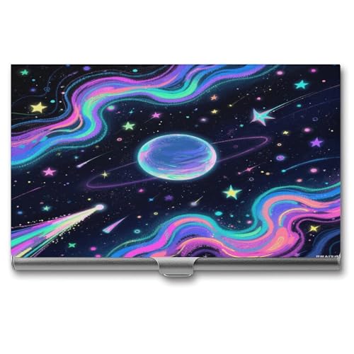 VstaDank Starry Cosmos Business Card Holder Fashion Aluminum Alloy Flip Cover Credit Card Holder High End Professional Name Cards Case Exquisite Pocket Metal Cards Holder for Work