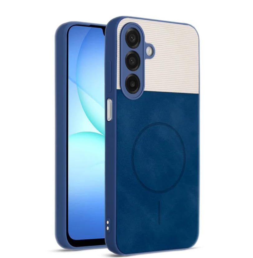 Image of Bintage CASE Mac Safe Design Hard Light Weight Back Case | Soft Border Camera Protect | Dual PU Leather Finish Back Cover Compatible for Samsung Galaxy A36 5G - White & Blue