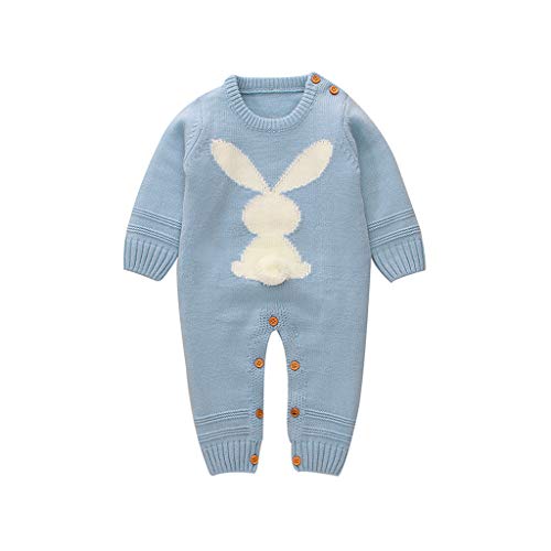 RNTOP Unisex Easter Clothes Infant Knitted Sweater Romper Jumpsuit Baby Girl Boy Long Sleeve (Light Blue, 18-24 Months)