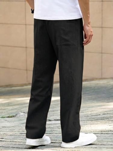 Image of Linen Pant for man | Loose Fit Trouser for Men | Elastic Waist with Drawstring | Perfect for Casual Wear | Lightweight Breathable Fabric | Straight Fit & Side Pocket