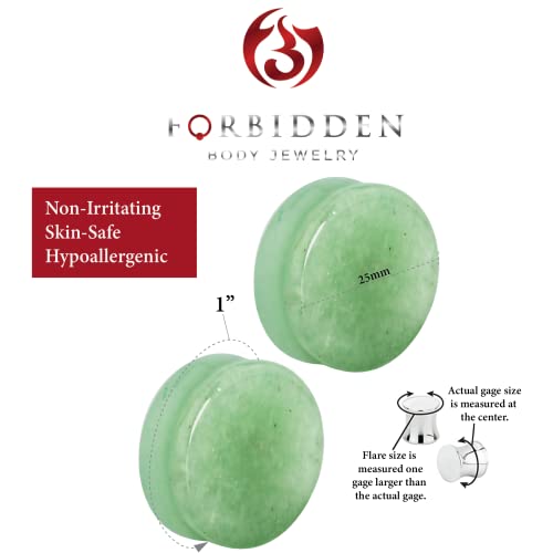 Forbidden Body Jewelry Plug Gauges, Stone Gauges, Stone Plugs, Set of 1 Inch Semi-Precious Jade Ear Gauges Double Flare Saddle Plug Earrings 25mm (Sold as Pairs)