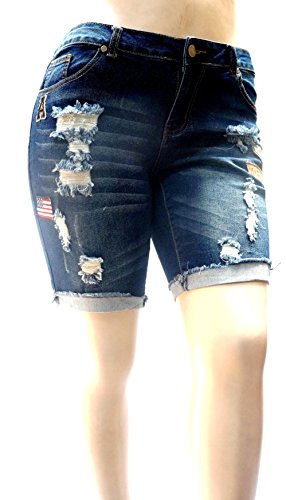 1826/ Jack David/Wax Floral Women's Plus Size Bermuda Short Curvy Denim Jeans Ripped Distressed2