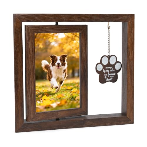 Shengxi Cuadro Personalizado con Foto Giratorio de Madera de Doble Cara 21x23cm, Marco de Fotos con Colgante, Regalos Conmemorativos para Perros por la Pérdida de Perro, Ideal como Regalo DIY