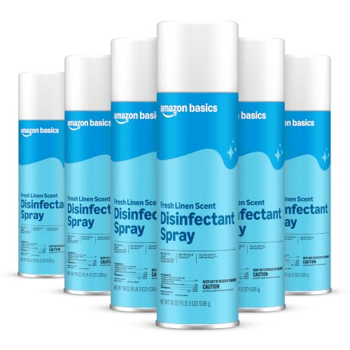 Amazon Basics Disinfectant Spray Fresh Linen Scent Kills 99.9% of Bacteria 19 Oz Pack of 6