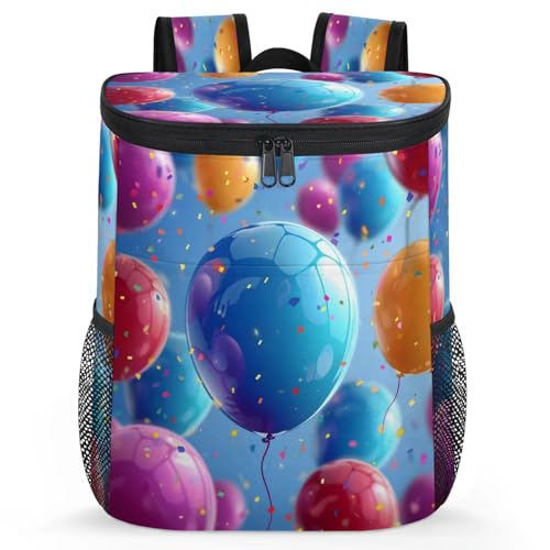CNNINGYI Large Waterproof Insulated Cooler Backpack, Colorful Balloon Leak Proof Backpack 30 Cans, Happy Birthday Lightweight Cooler Bag for 12h Hot/Cold Retention