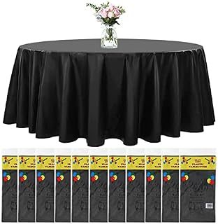 Newthinking 84 Inch Round Disposable Table Cloth Black, 8 Pack Plastic Round Disposable Tablecloth for Circular Table Wedding Banquet Party Birthday