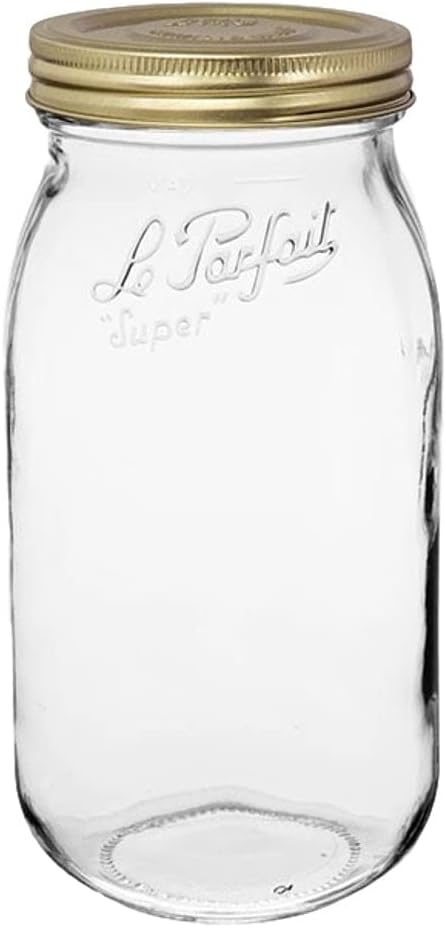 Le Parfait Screw Top Jar Wide Mouth French Glass Jar | Ideal for Food and Soup Storage, Canning, Flour, Brown Sugar, and other Baking Supplies (2L/64oz, Pack of 3, Raspberry)
