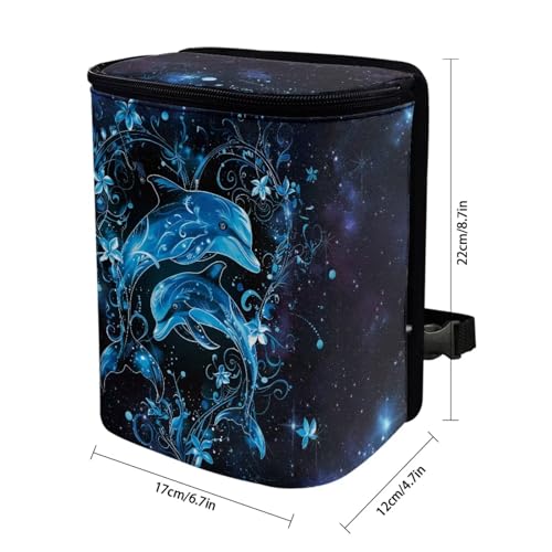 Image of Talayituse Galaxy Dolphin Floral Print Car Trash Can Portable Auto Garbage Bin Multifunctional Vehicle Interior Accessories with Adjustable Straps Universal Fit Truck SUV Sedan