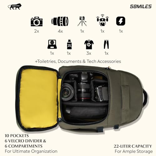Image of Camera Bag for DSLR & Mirrorless - Professional Travel Camera Backpack - Includes Anti-Theft Zipper, Laptop Compartment, Rain Cover, Shockproof Custom Dividers, Drone, Tripod Holder - Olive