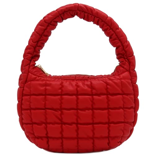 FashionPuzzle Lightweight Quilted Soft PU Leather Crescent Puffer Hobo Shoulder