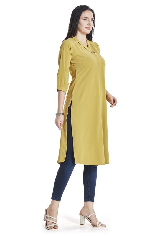 Image of nioni Women's Straight Solid Kurti with V-Fold Neck | Rayon Lycra Material | Fashionable Micro Pleates | 3 /4th Sleeve Kurta for Woman & Girls (S to 2XL)