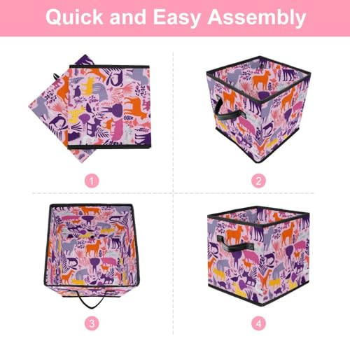 Bac de rangement cube violet 28cm pliable avec poignées cuir