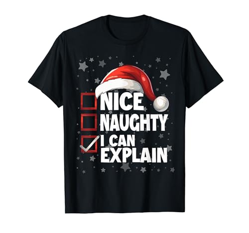 Nice Naughty I Can Explain Xmas Santa Claus Lista de Navidad Camiseta