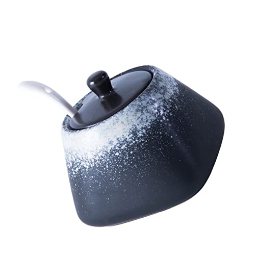 Mikinona Bol Céramique Pour Épices Avec Couvercle Et Cuillère Pot à Assaisonnement Pratique Pour Cuisine Rangement Élégant Pour Sel Sucre Et Poivre Ink