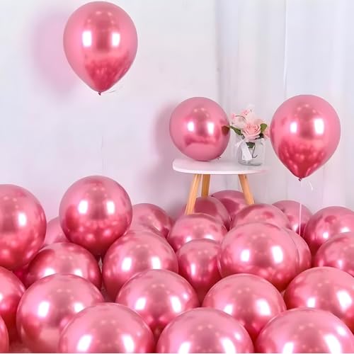 Image of Chrome Metallic Balloons Red 100 pcs Glossy Latex Balloon for Birthday Decoration Kit Wedding, Anniversary Floral Garland 10 Inch Helium Supported