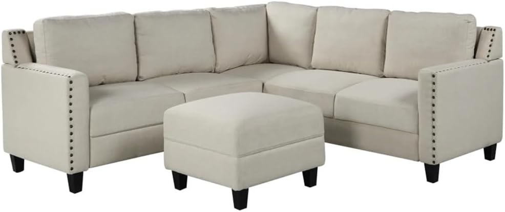 Living Room Studded Upholstered Sofa 2 Piece Set with Cushions