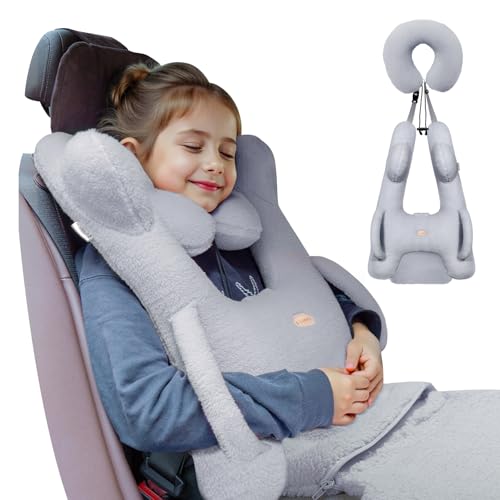 Image of FLORICH Kids Travel Pillow, Car Sleeping Travel Pillow for Kids, Removable H-Shaped Pillow for Adults and Children to Support Head and Body Road Trips with Neck Pillow and Blanket (Dark Grey)