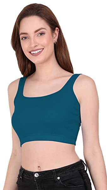 Image of THE BLAZZE 1044 Women's Cotton Basics Sexy Solid Square Neck Slim Sleeveless Saree Readymade Saree Bra Blouse Crop Top T-Shirt for Women